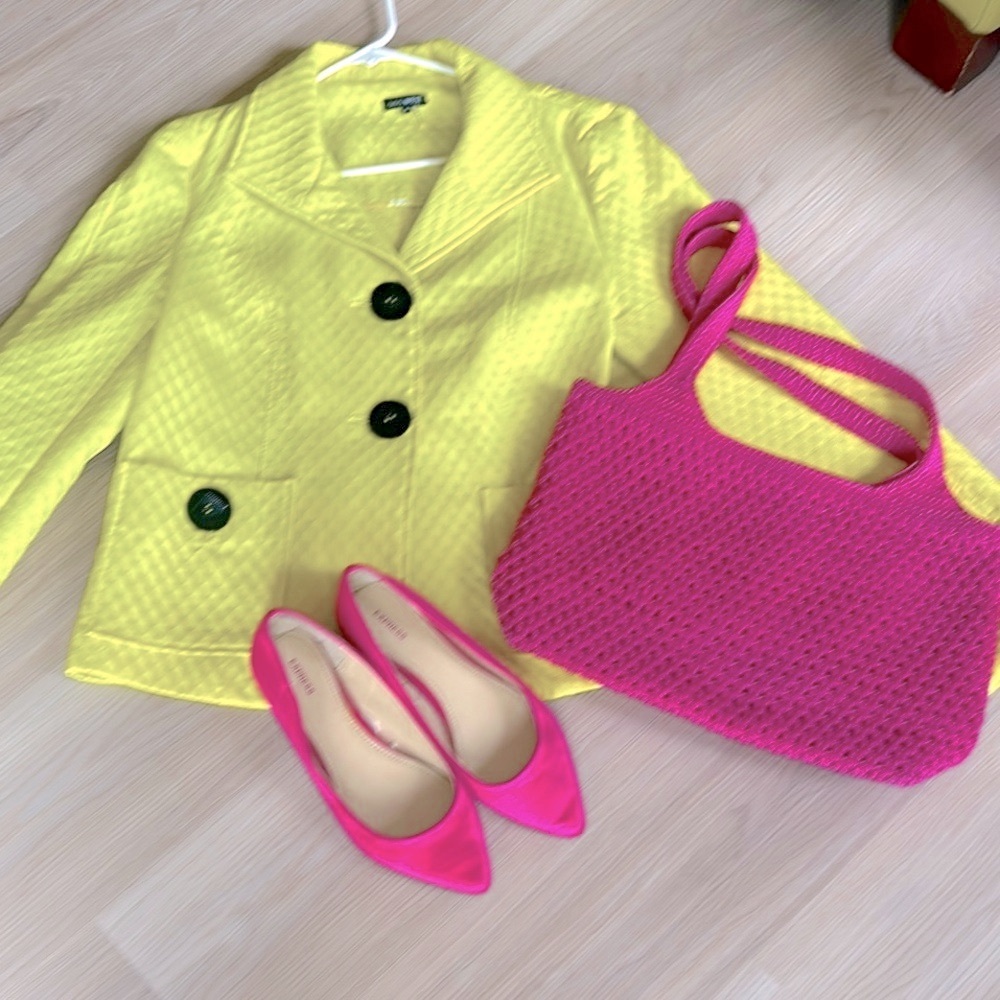 600 West Lime Textured Jacket 8 Neon A-line Blazer Spring Textured Bold